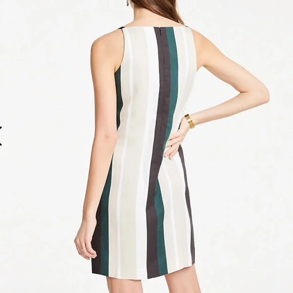 Ann Taylor Linen Stripe Square Neck Shift Dress 0P - Picture 2 of 3